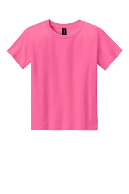 Front View of SafetyPink Gildan Youth Light Cotton Tee 3000B plain