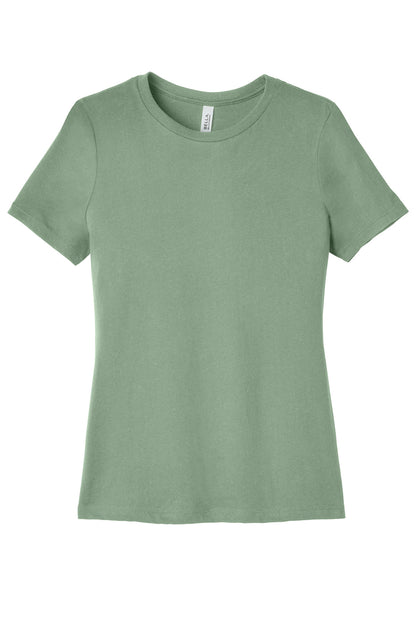 Front View of Sage BELLA+CANVAS Women's Relaxed Jersey Short Sleeve Tee. BC6400 plain
