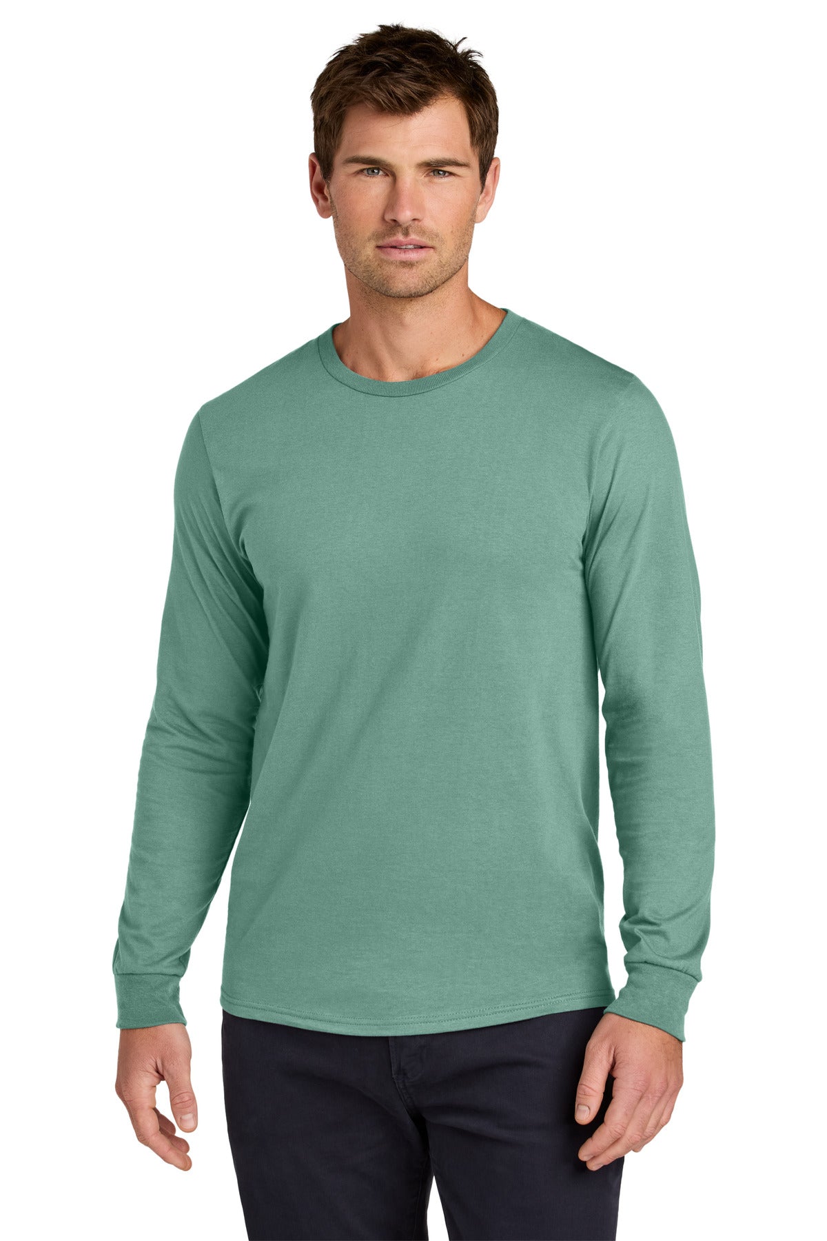 Front View of Sage Jerzees Classics Unisex Cotton Long Sleeve T-Shirt 363L plain