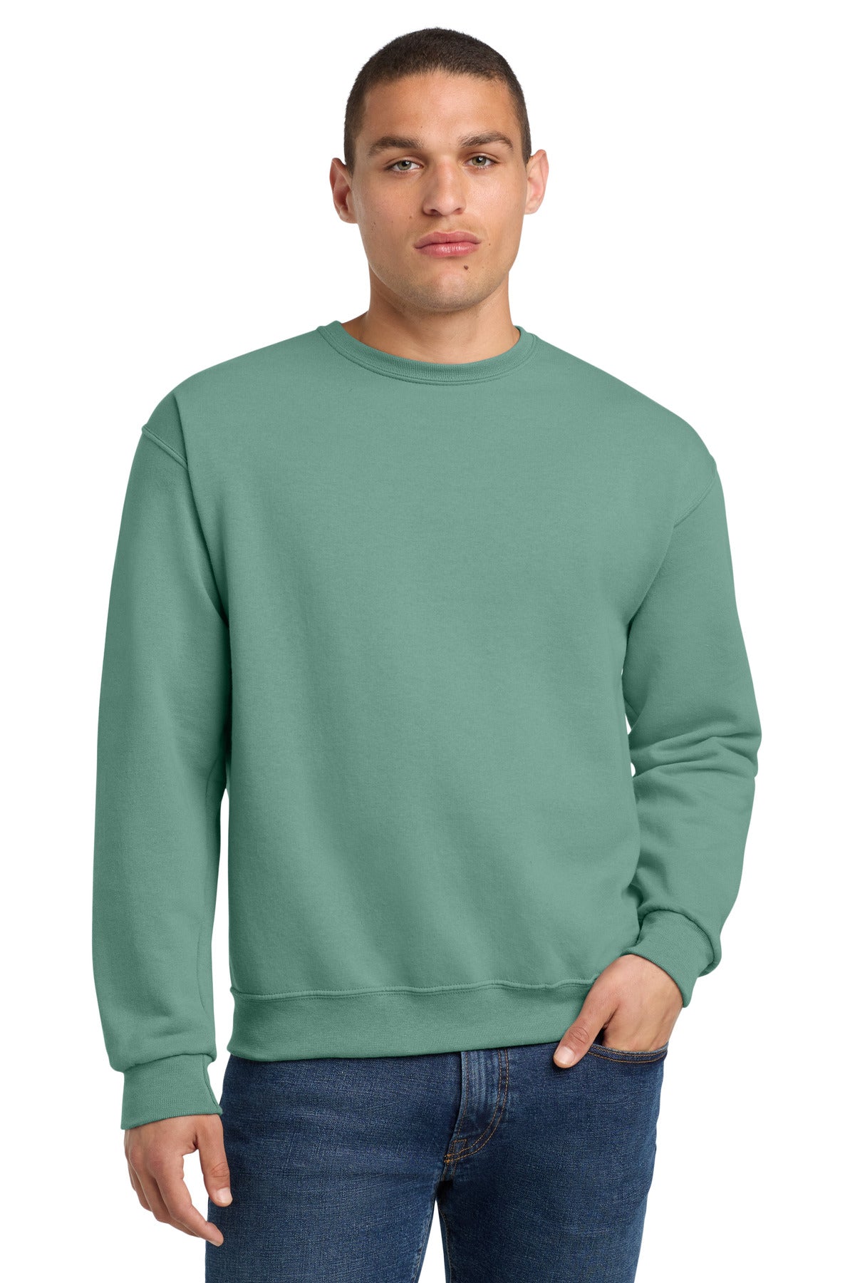 Front View of Sage Jerzees - NuBlend Crewneck Sweatshirt. 562M plain