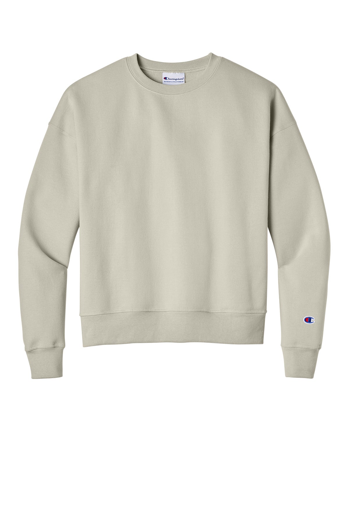 Front View of Sand Champion Women's Powerblend Crewneck Sweatshirt SL650 plain