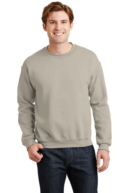 Front View of Sand Gildan Heavy Blend Crewneck Sweatshirt. 18000 plain