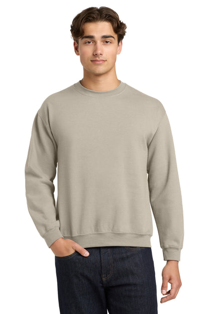 Front View of Sand Gildan Heavy Blend Crewneck Sweatshirt. 18000 plain