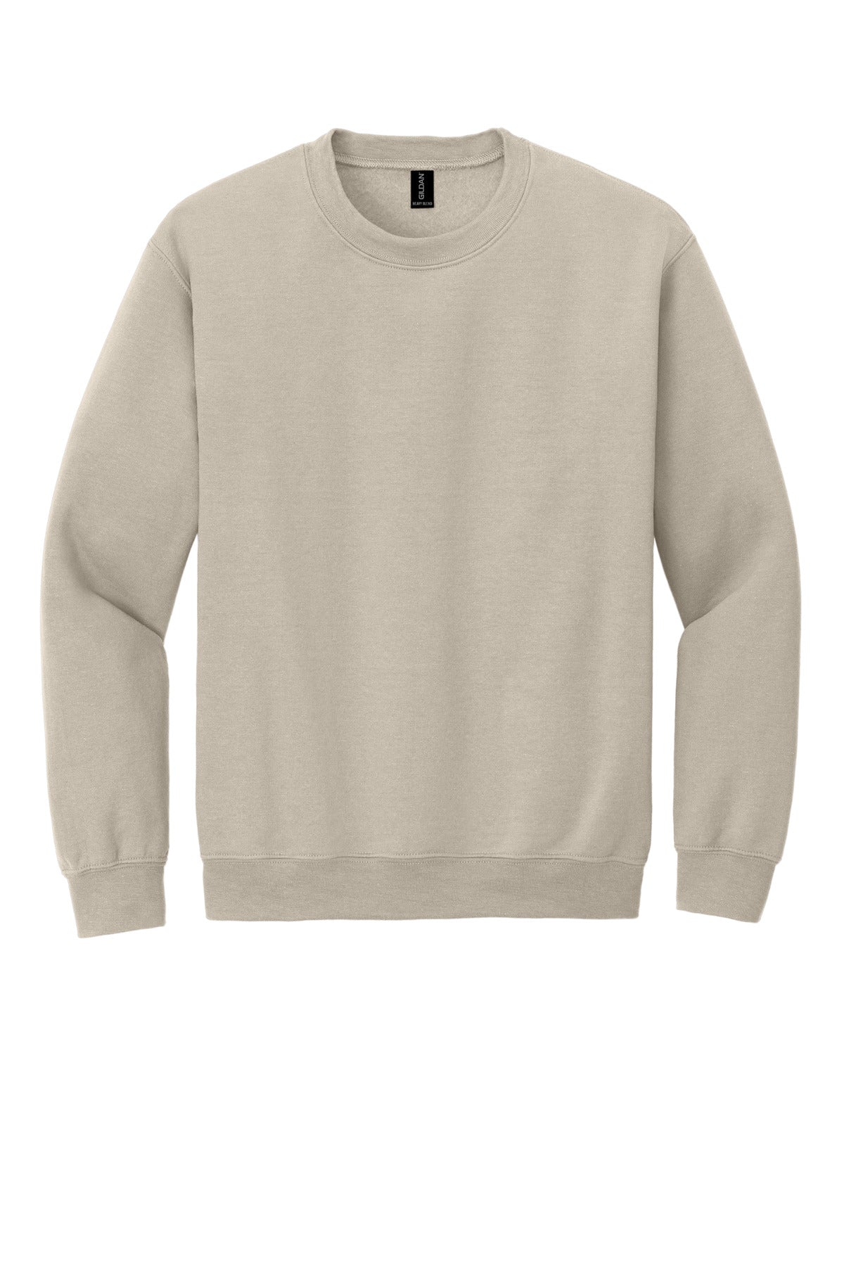 Front View of Sand Gildan Heavy Blend Crewneck Sweatshirt. 18000 plain