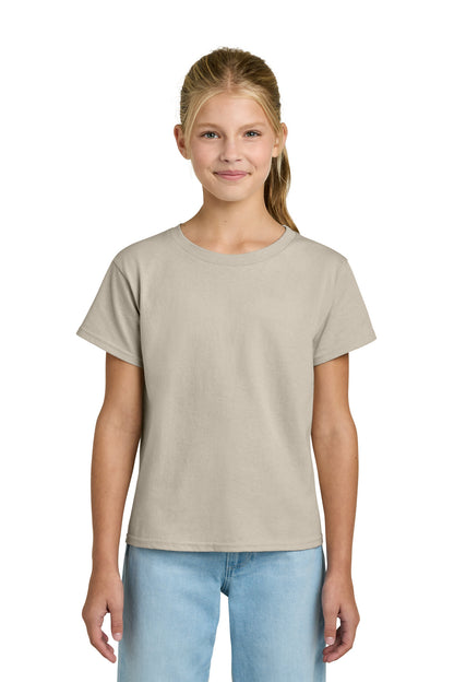Front View of Sand Gildan Youth Light Cotton Tee 3000B plain