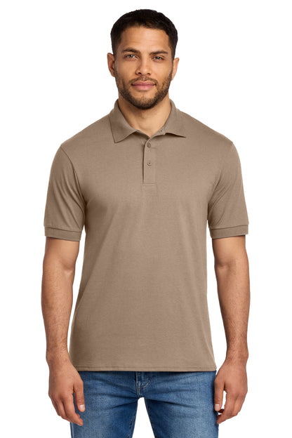 Front View of Sand Port & Co Core Blend Jersey Knit Polo. KP55 plain