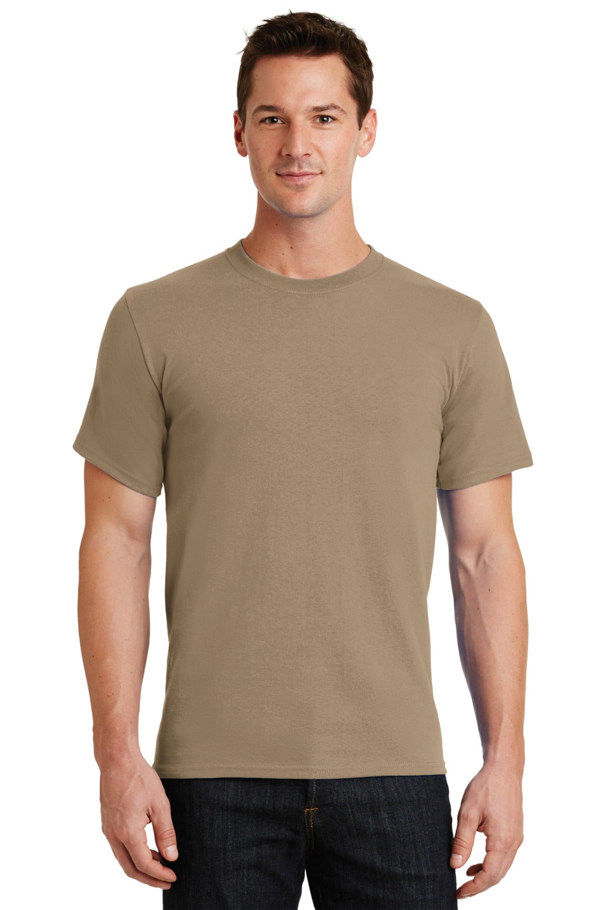 Front View of Sand Port & Co Essential Tee. PC61 plain