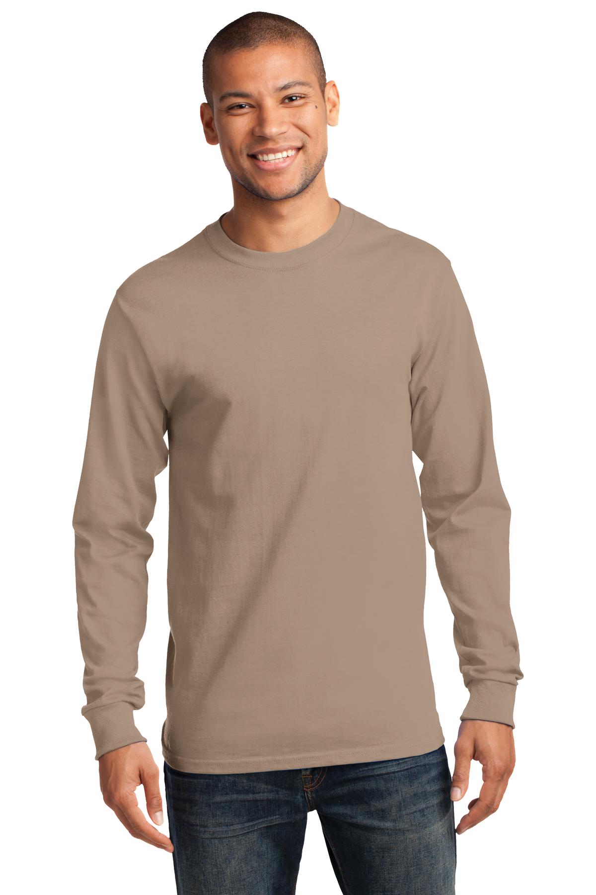 Front View of Sand Port & Co Long Sleeve Essential Tee. PC61LS plain