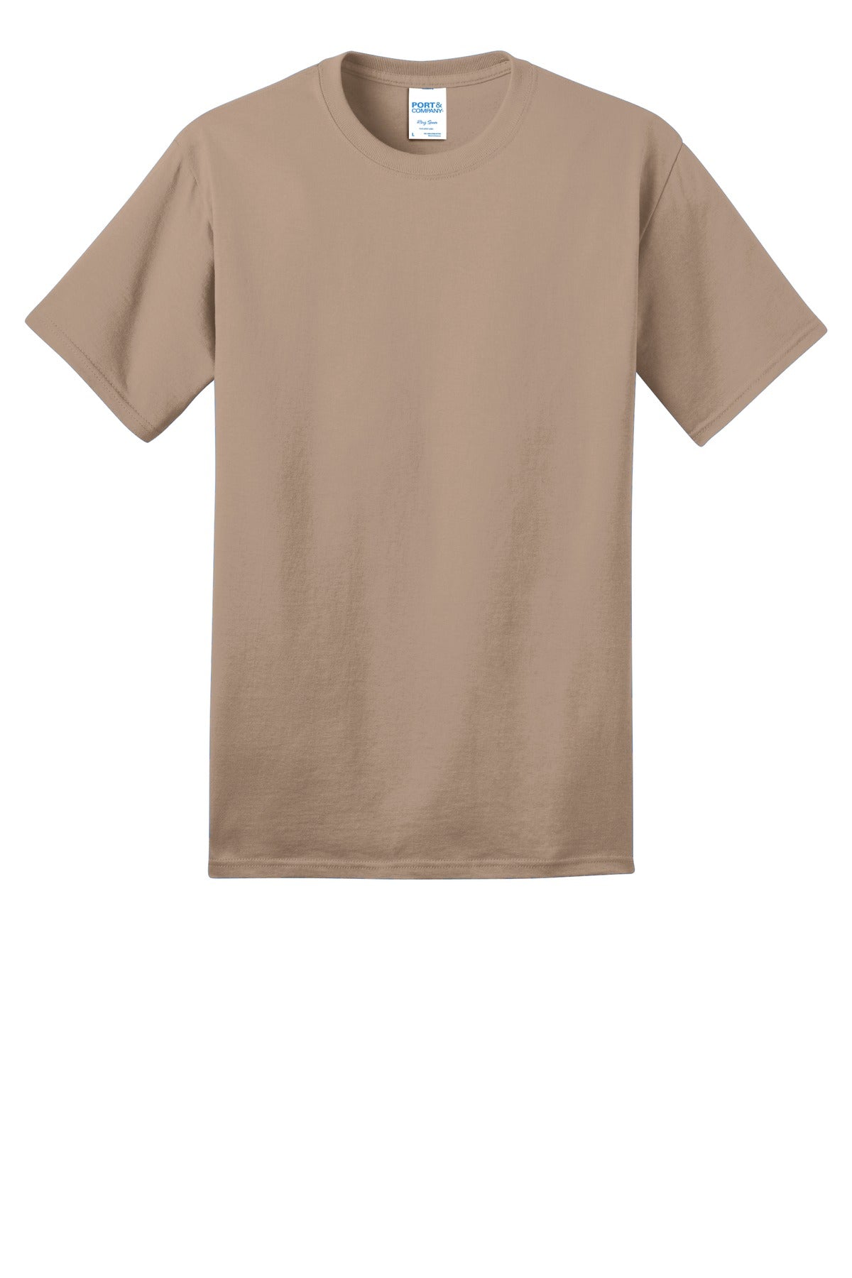 Front View of Sand Port & Co Ring Spun Cotton Tee. PC150 plain