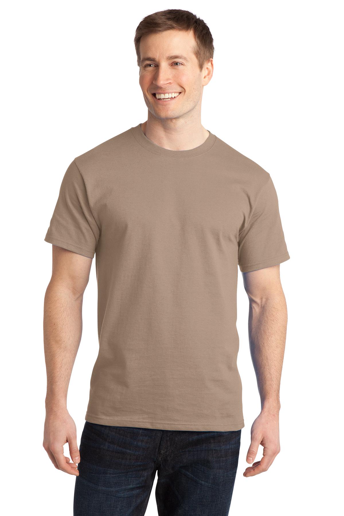 Front View of Sand Port & Co Ring Spun Cotton Tee. PC150 plain