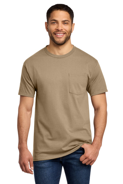 Front View of Sand Port & Co Tall Essential Pocket Tee. PC61PT plain