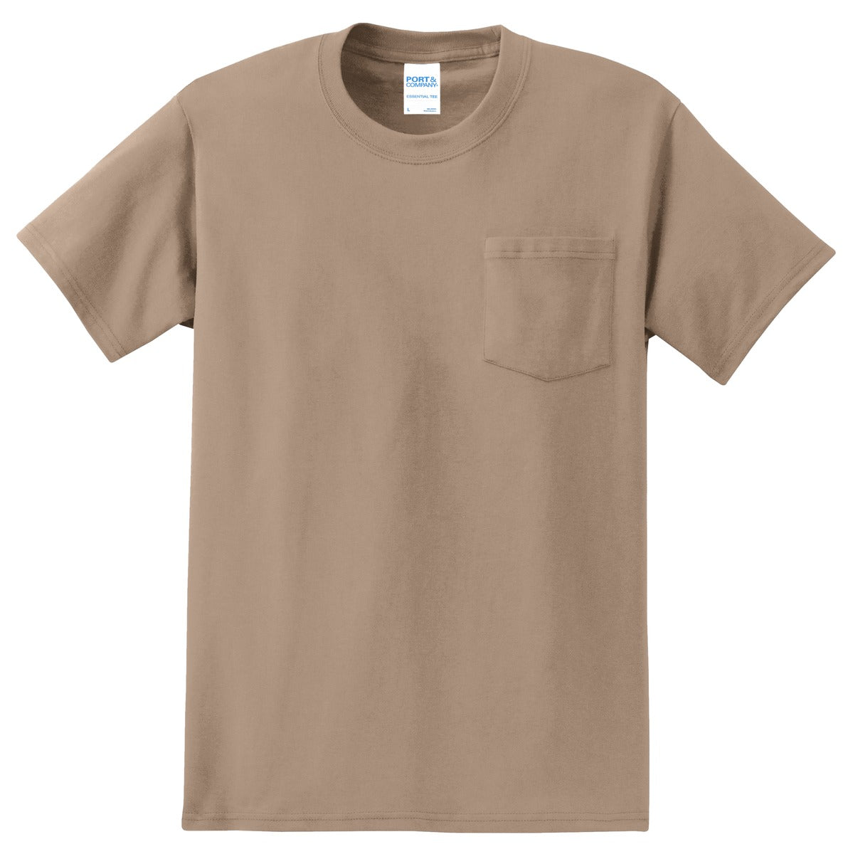 Front View of Sand Port & Co Tall Essential Pocket Tee. PC61PT plain