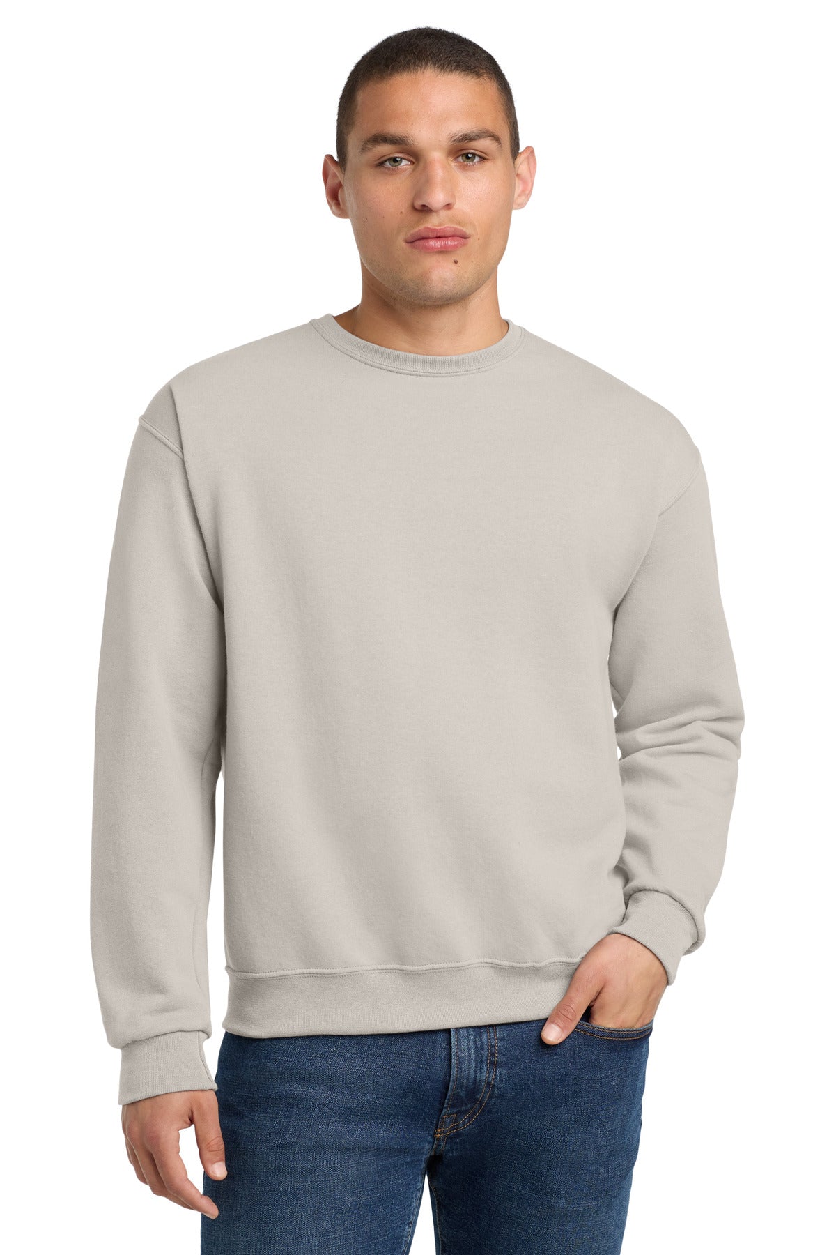 Front View of Sandstone Jerzees - NuBlend Crewneck Sweatshirt. 562M plain