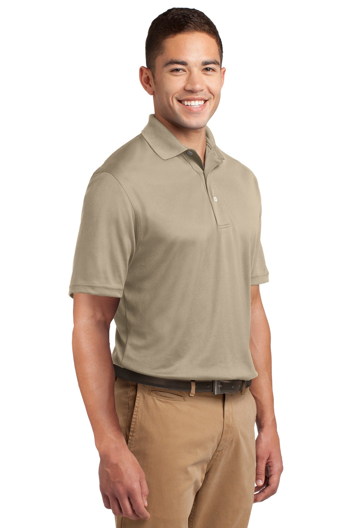 Front View of Sandstone Sport-Tek Dri-Mesh Polo. K469 plain