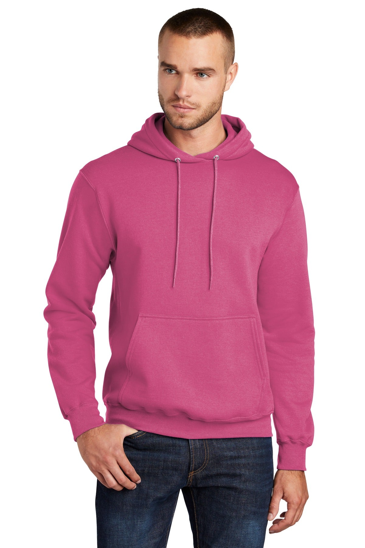 Front View of Sangria Port & Co Core Fleece Pullover Hooded Sweatshirt. PC78H plain