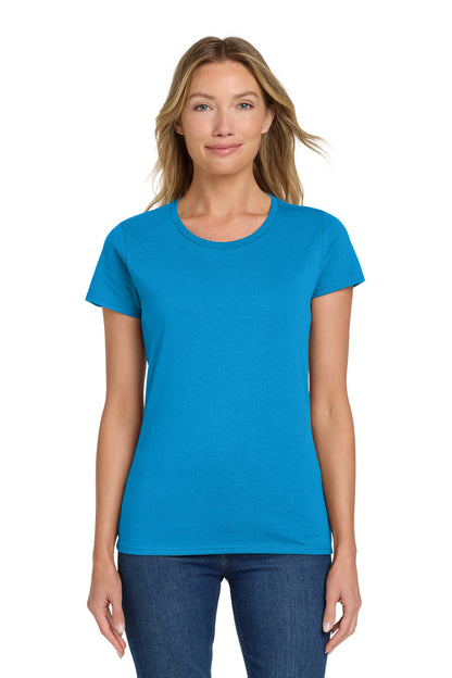 Front View of Sapphire Gildan Women's Heavy Cotton 100% Cotton T-Shirt. 5000L plain