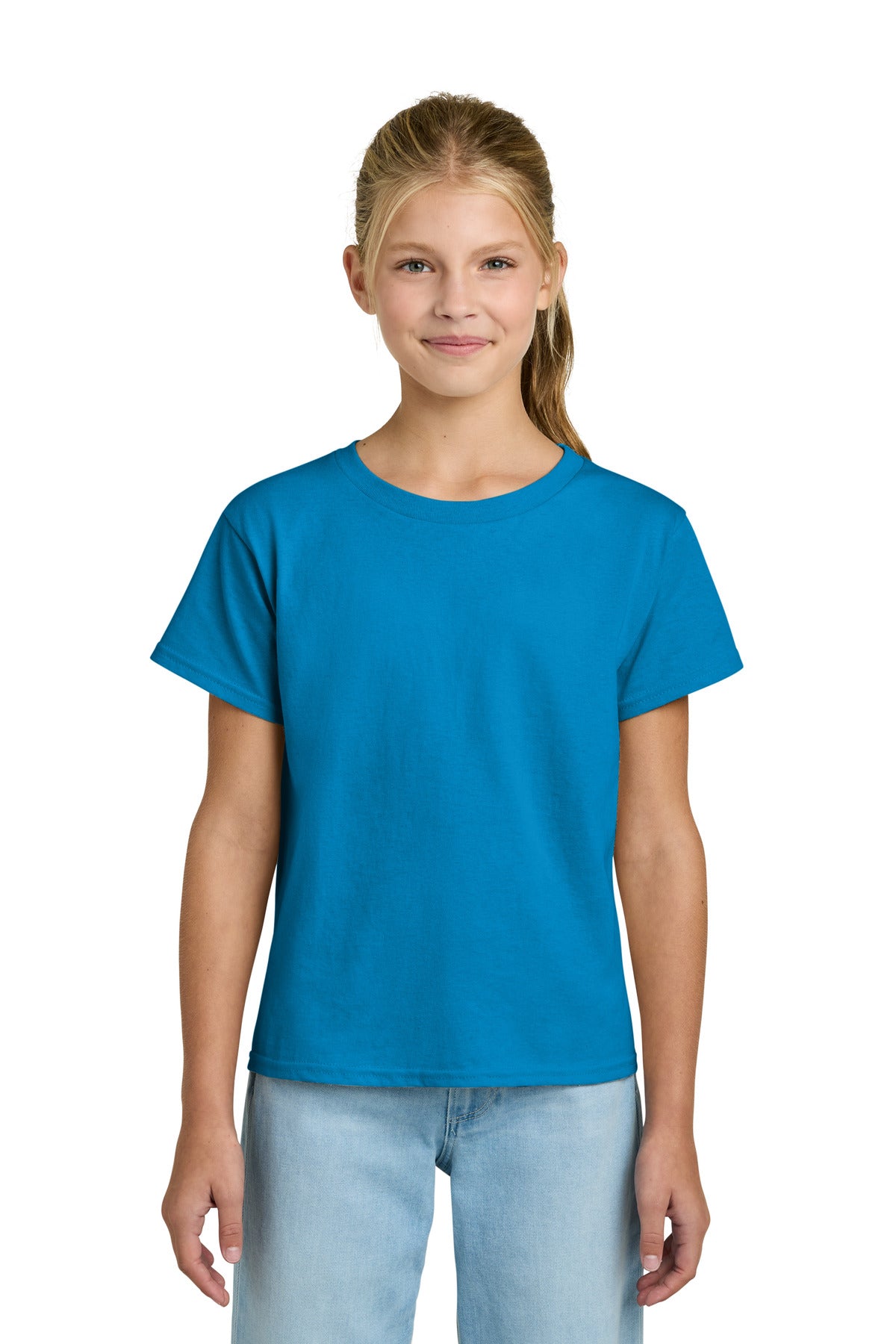 Front View of Sapphire Gildan Youth Light Cotton Tee 3000B plain