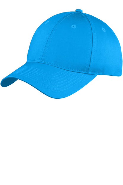 Front View of Sapphire Port Authority Youth Six-Panel Unstructured Twill Cap. YC914 plain