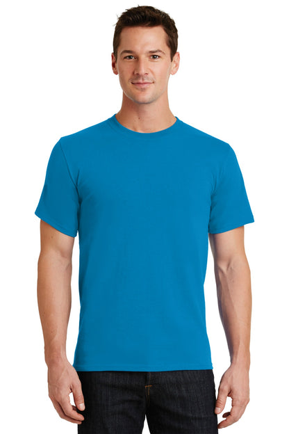 Front View of Sapphire Port & Co Essential Tee. PC61 plain