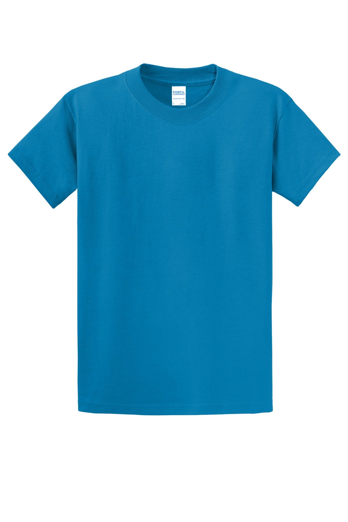 Front View of Sapphire Port & Co Essential Tee. PC61 plain