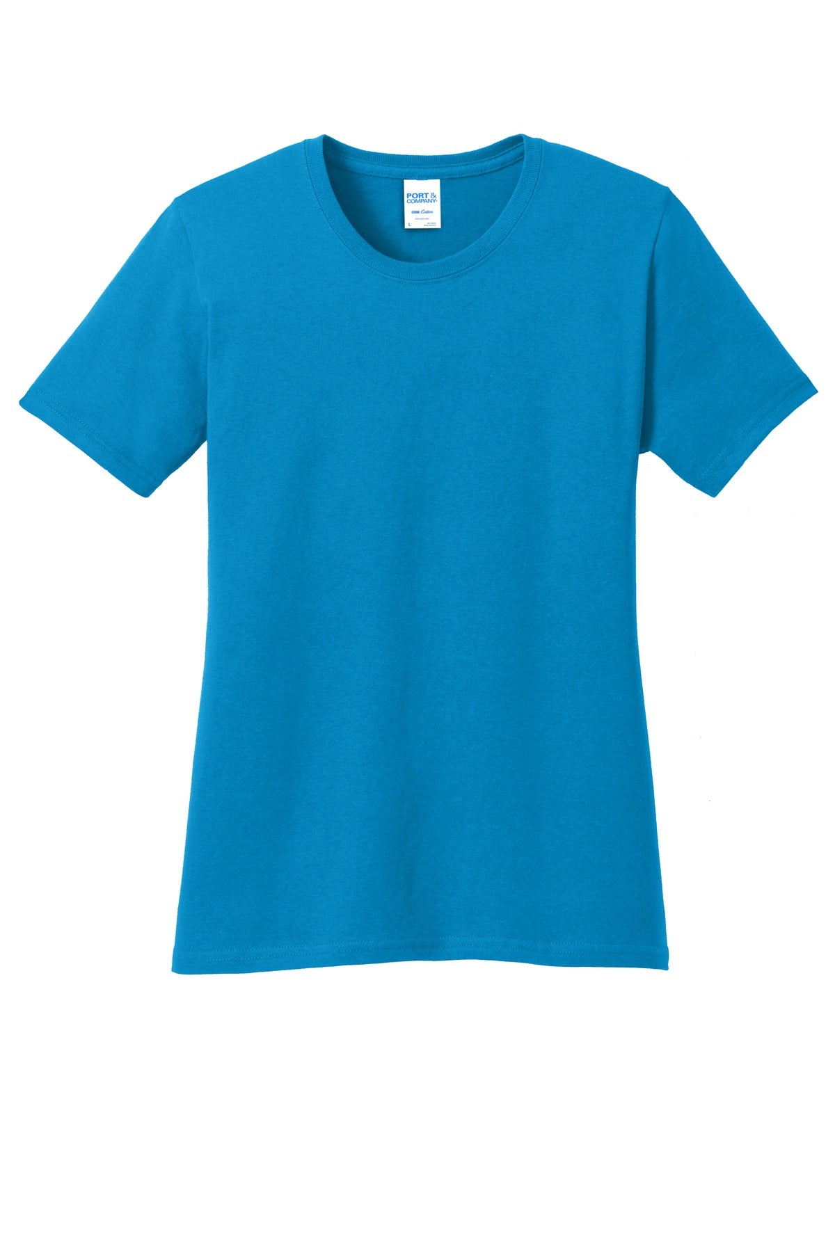 Front View of Sapphire Port & Co Women's Core Cotton Tee. LPC54 plain