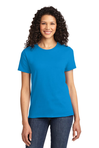 Front View of Sapphire Port & Co Women's Essential Tee. LPC61 plain