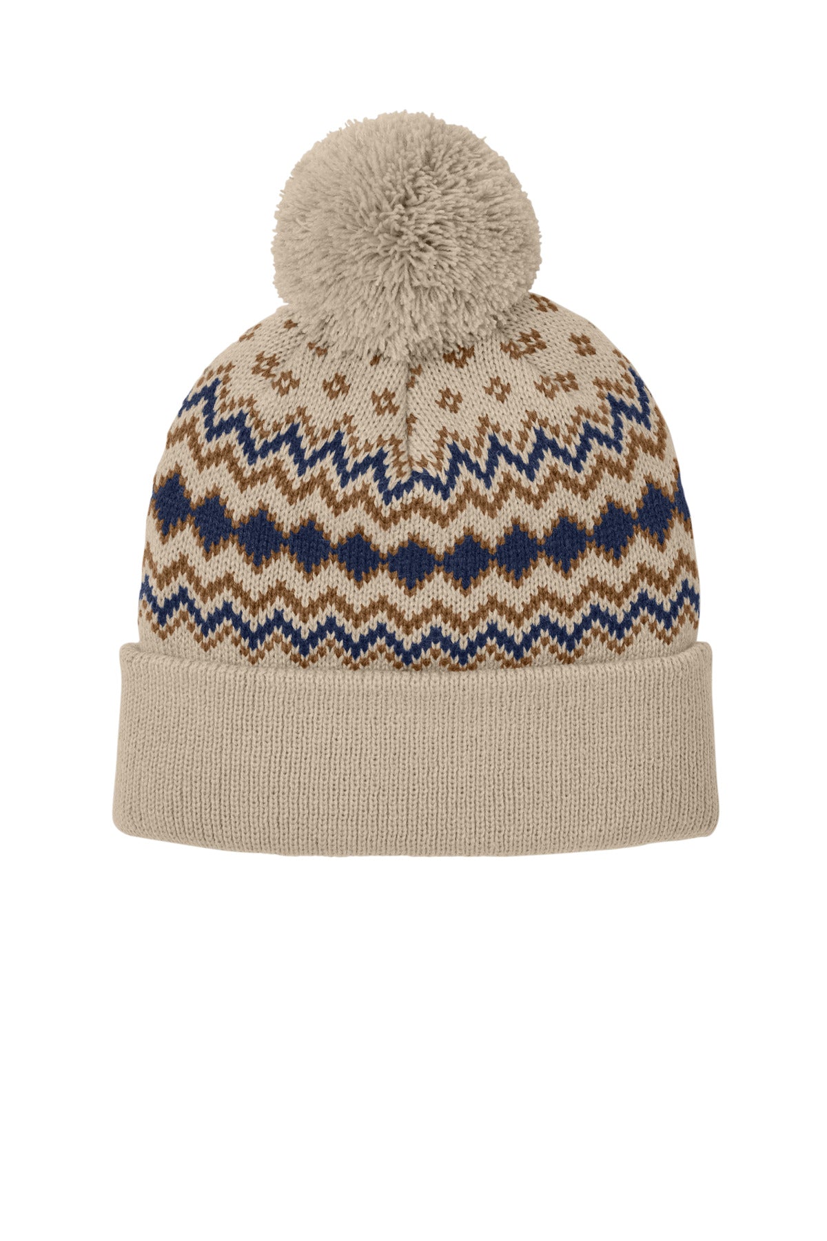 Front View of Sa/TN/DcBr Port Authority Alpine Pom Beanie C991 plain