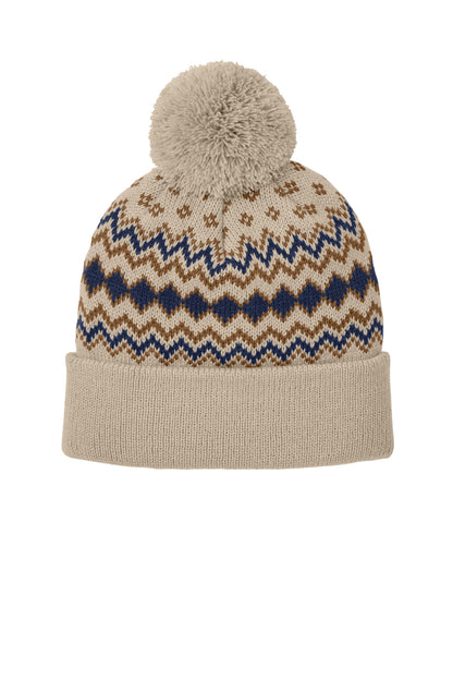 Front View of Sa/TN/DcBr Port Authority Alpine Pom Beanie C991 plain