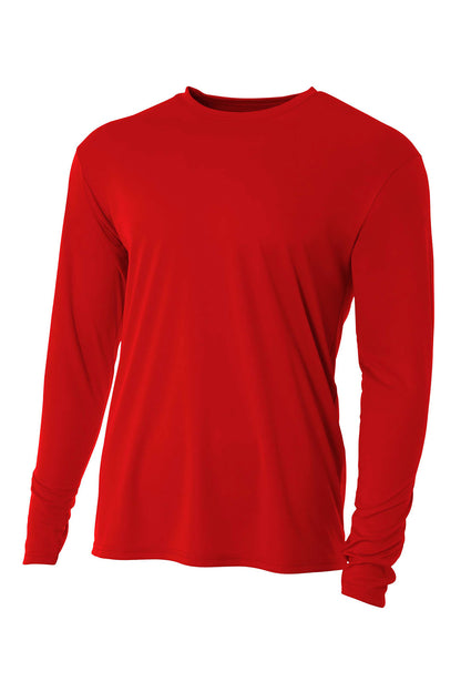 Front View of Scarlet A4 Cooling Performance Long Sleeve Tee A4N3165 plain