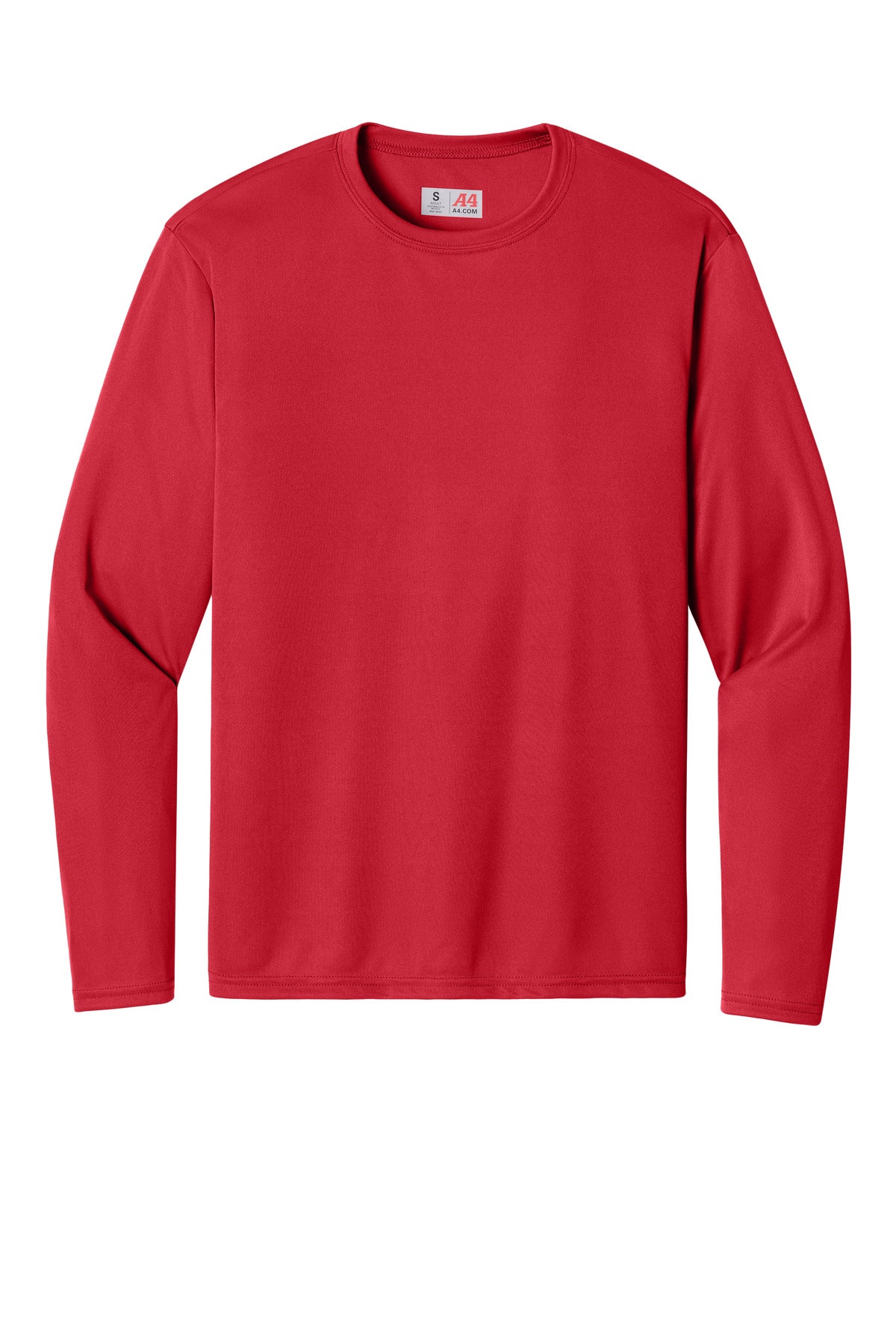 Front View of Scarlet A4 Cooling Performance Long Sleeve Tee A4N3165 plain