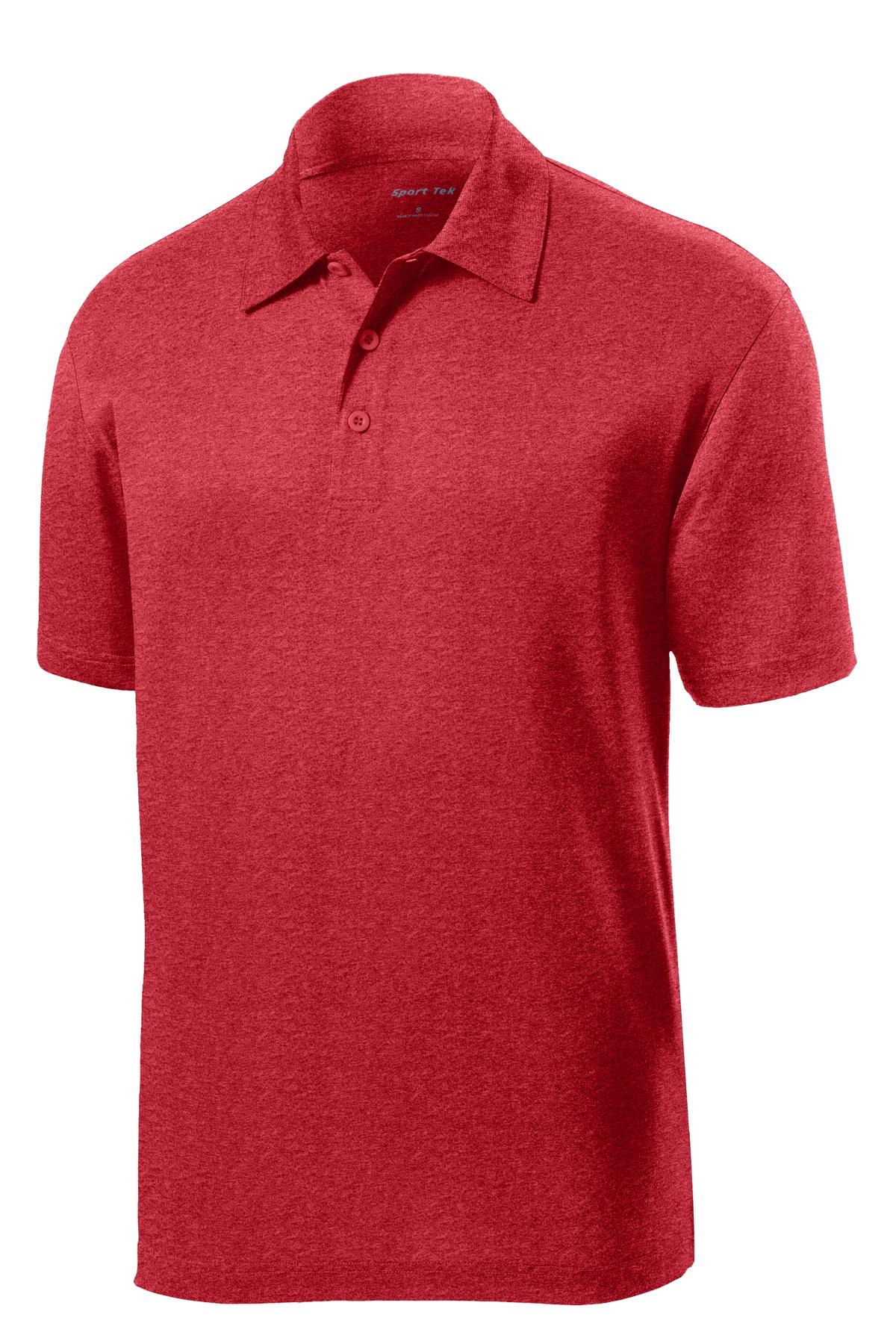 Front View of Scarlet Hthr Sport-Tek Heather Contender Polo. ST660 plain