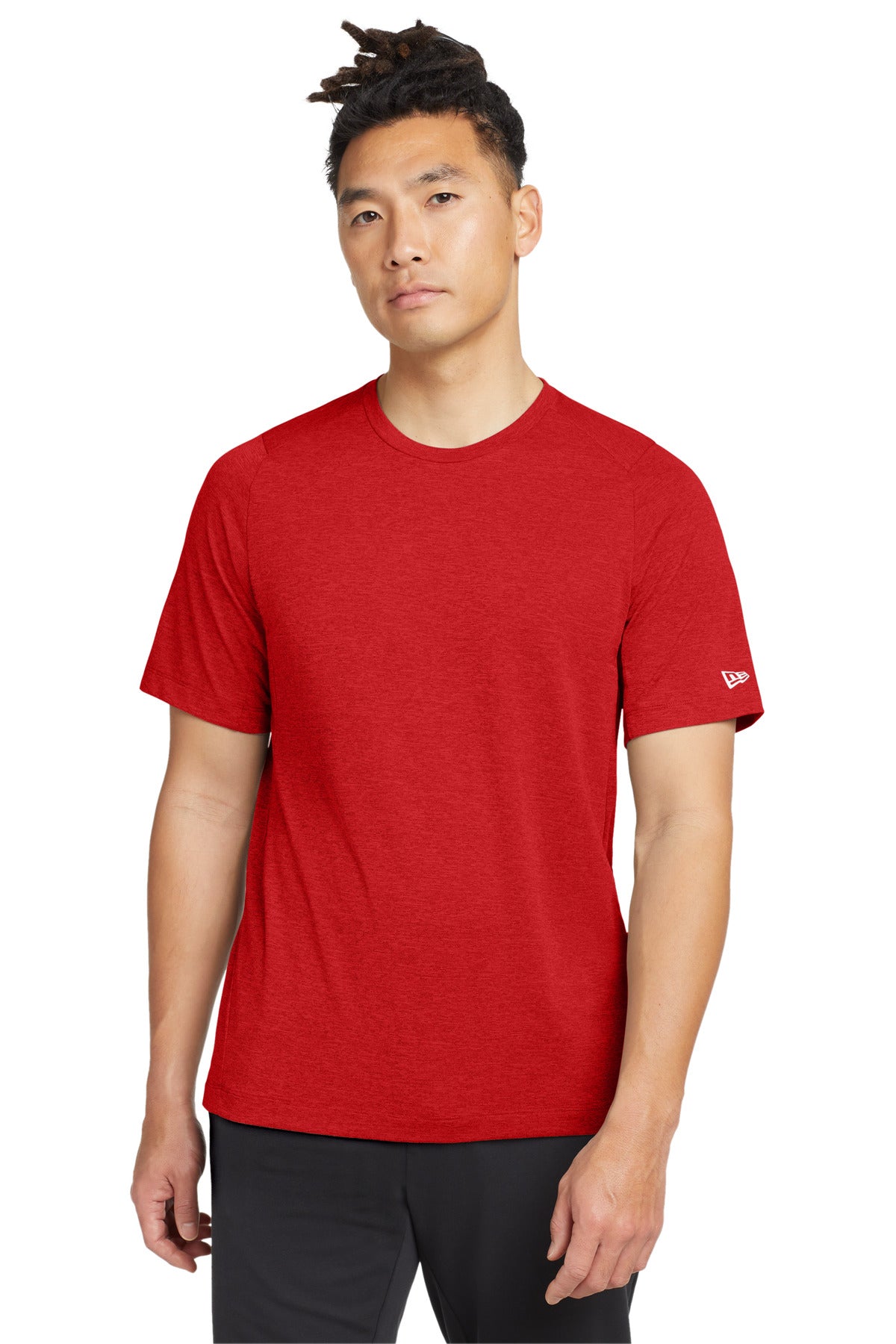 Front View of Scarlet New Era Series Performance Crew Tee. NEA200 plain