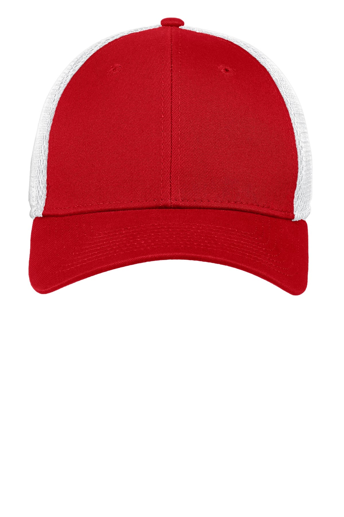 Front View of Scarlet Red/Wh New Era - Stretch Mesh Cap. NE1020 plain