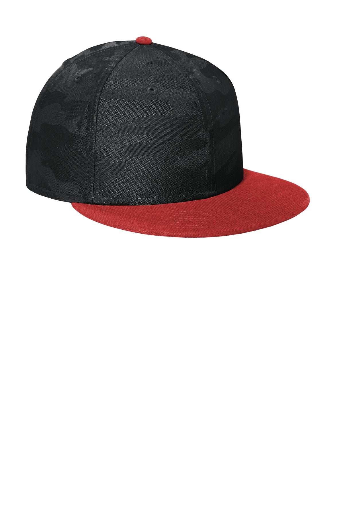 Front View of Scarlet/Blk Ca New Era Camo Flat Bill Snapback Cap NE407 plain