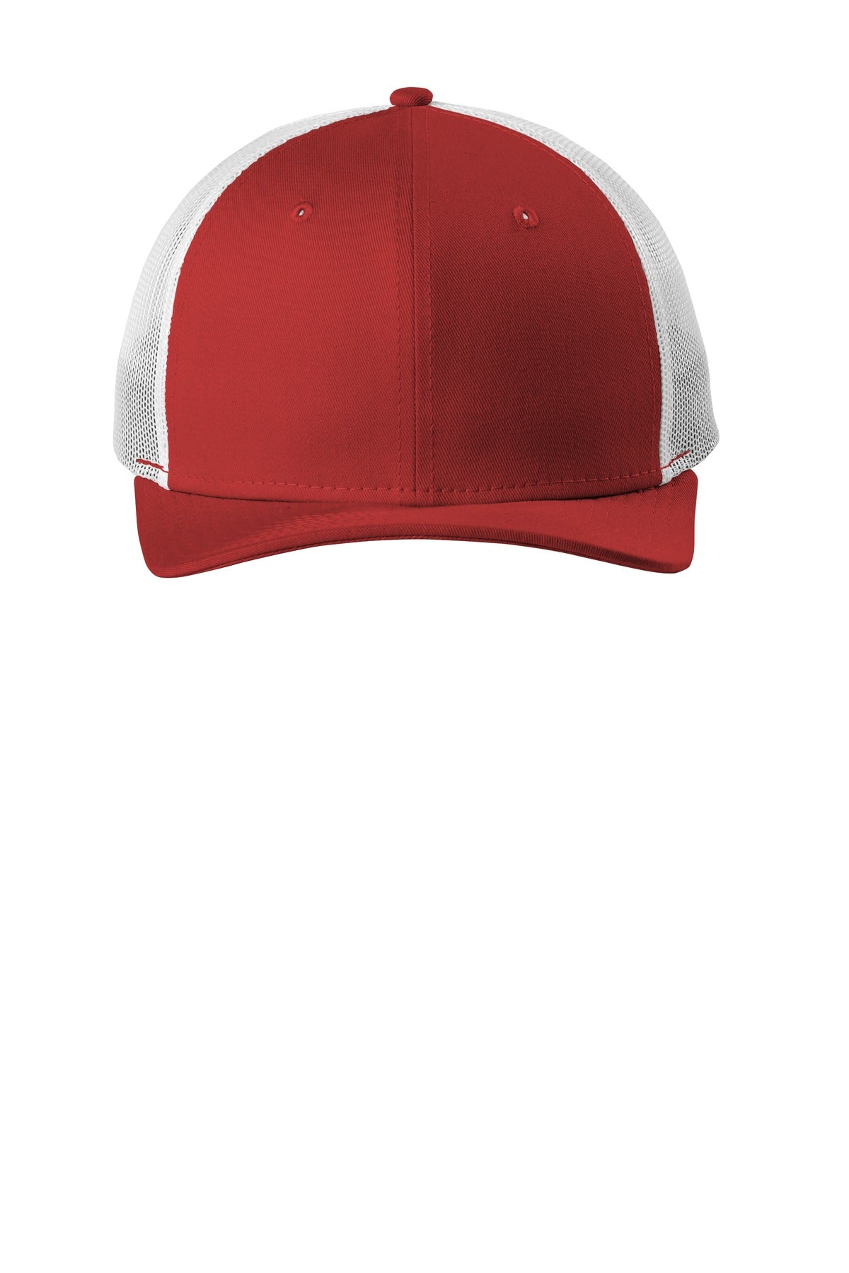 Front View of Scarlet/White New Era Snapback Low Profile Trucker Cap NE207 plain