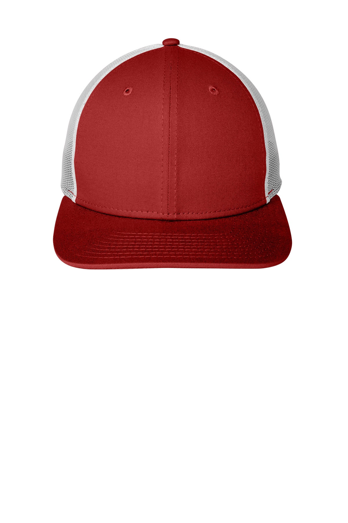 Front View of Scarlet/White New Era Snapback Low Profile Trucker Cap NE207 plain