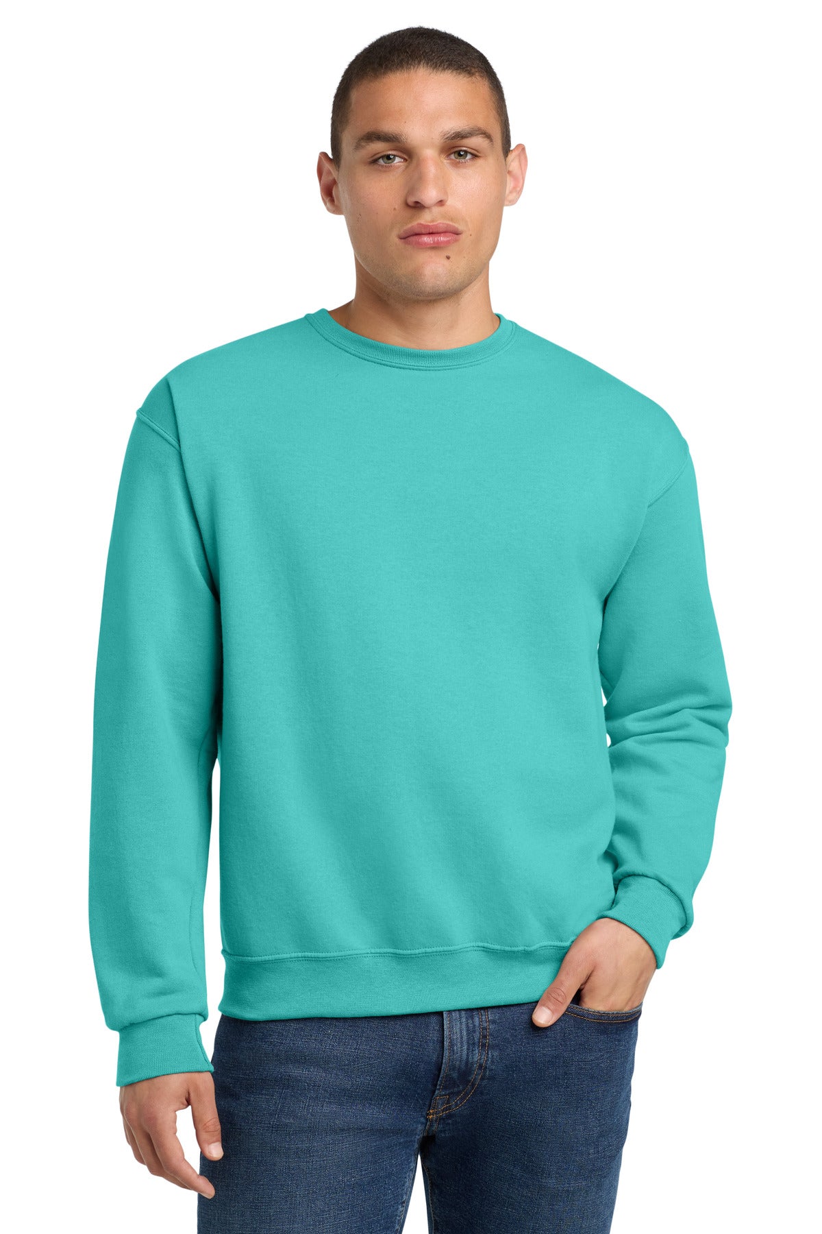 Front View of ScubaBlue Jerzees - NuBlend Crewneck Sweatshirt. 562M plain