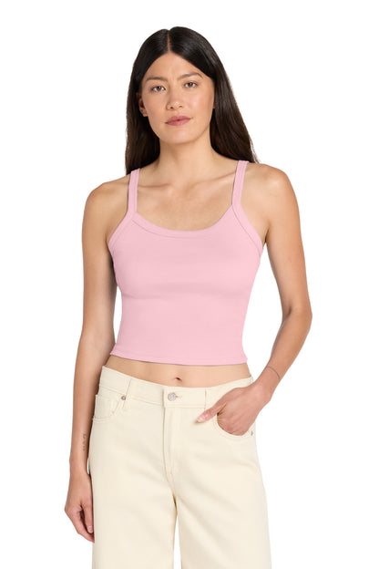 Front View of SdPnkBlend BELLA+CANVAS Women's Micro Rib Spaghetti Strap Tank BC1012 plain