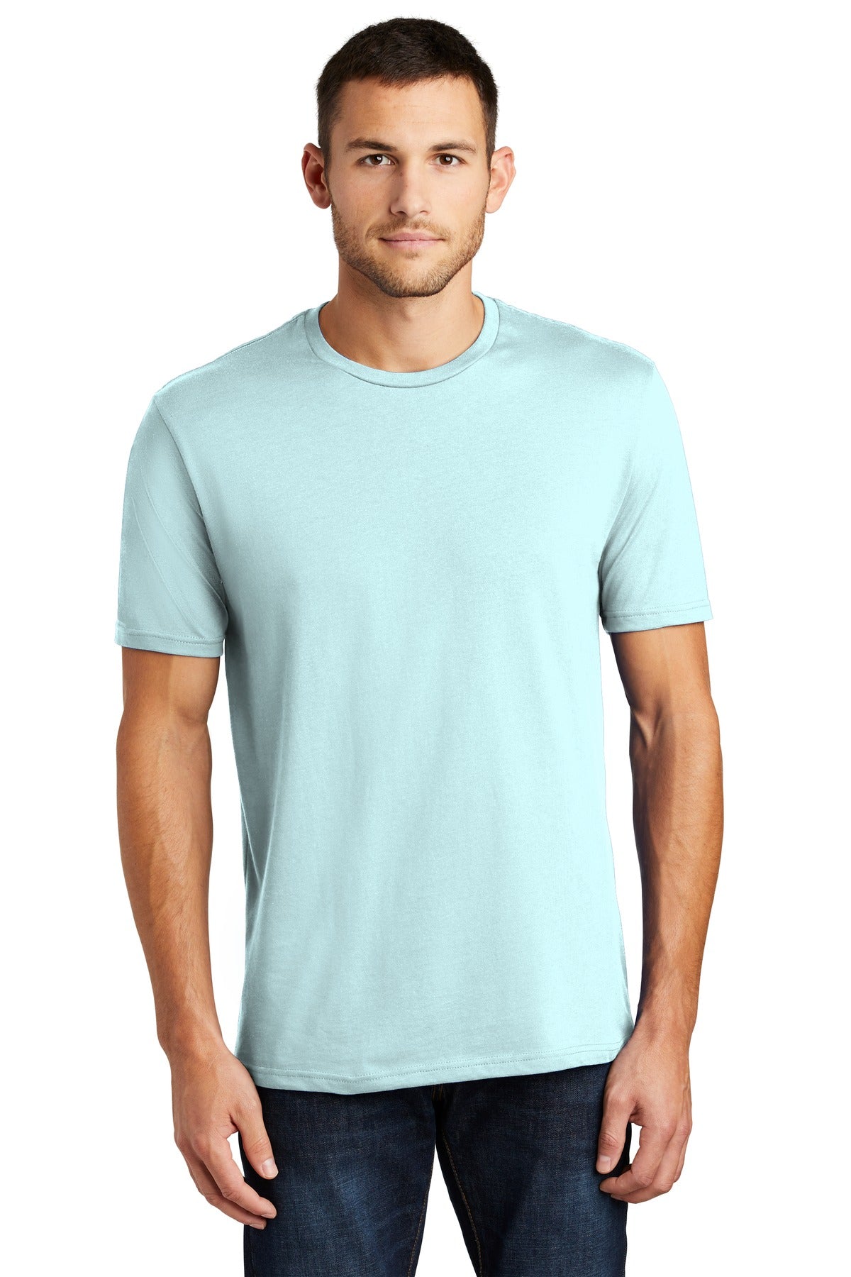 Front View of Seaglass Blue District Perfect Weight Tee. DT104 plain