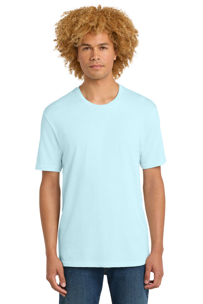 Front View of Seaglass Blue District Perfect Weight Tee. DT104 plain