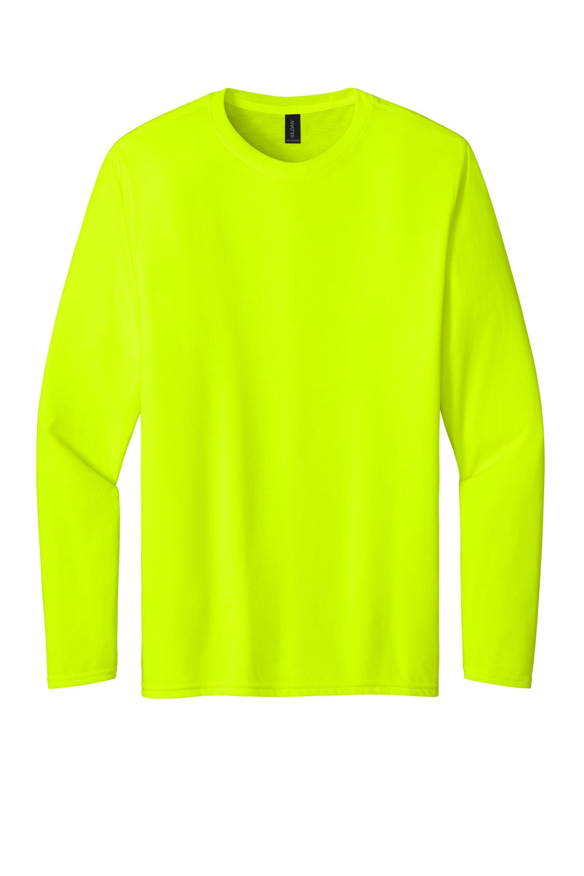 Front View of SftyGrn Gildan Performance Long Sleeve T-Shirt. 42400 plain