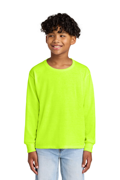 Front View of SftyGrn Jerzees Youth Dri-Power 50/50 Cotton/Poly Long Sleeve 29BL plain