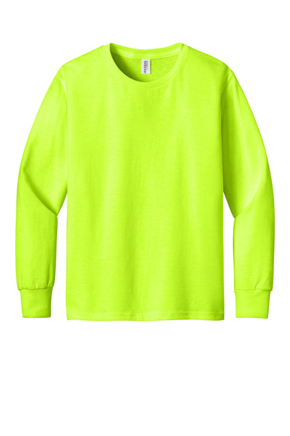 Front View of SftyGrn Jerzees Youth Dri-Power 50/50 Cotton/Poly Long Sleeve 29BL plain