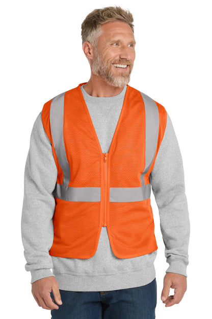 Front View of SftyOrg CornerStone ANSI 107 Class 2 Economy Mesh Zippered Vest. CSV101 plain