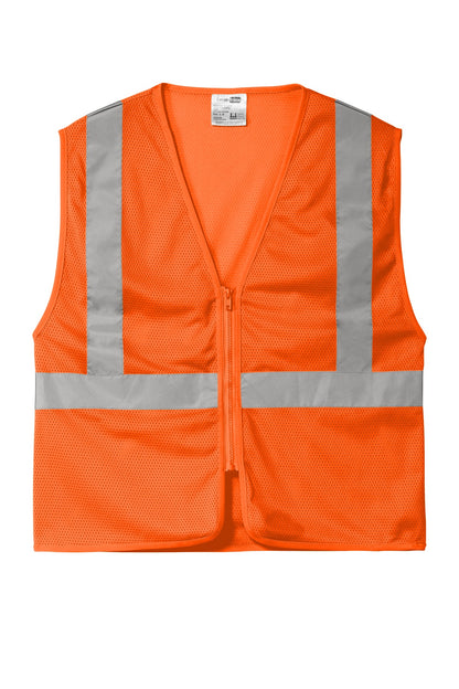 Front View of SftyOrg CornerStone ANSI 107 Class 2 Economy Mesh Zippered Vest. CSV101 plain