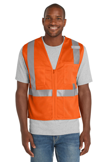 Front View of SftyOrg CornerStone ANSI 107 Class 2 Mesh Zippered Vest. CSV102 plain