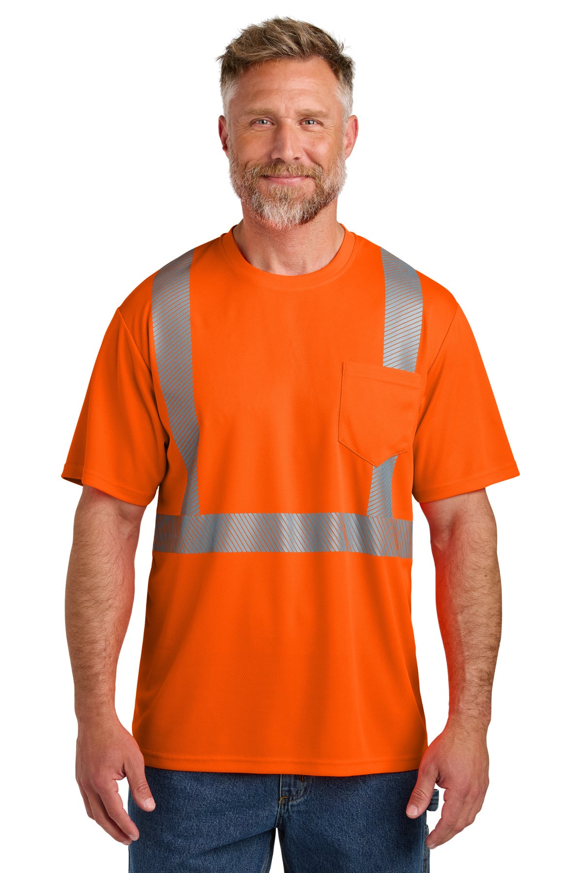 Front View of SftyOrg CornerStone ANSI 107 Class 2 Segmented Tape Tee CS204 plain