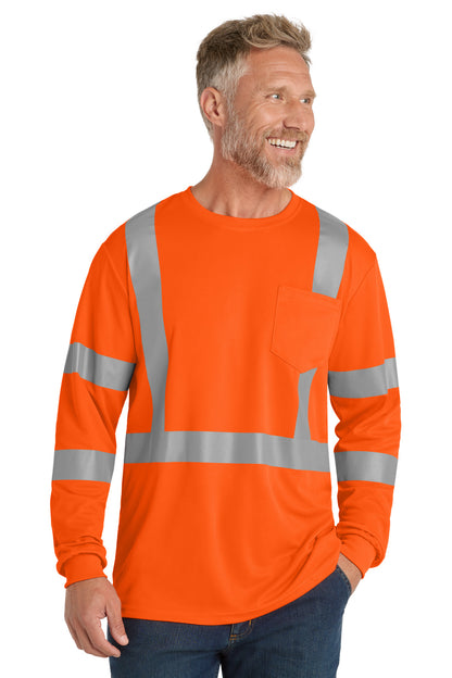 Front View of SftyOrg CornerStone ANSI 107 Class 3 Mesh Long Sleeve Tee. CS203 plain