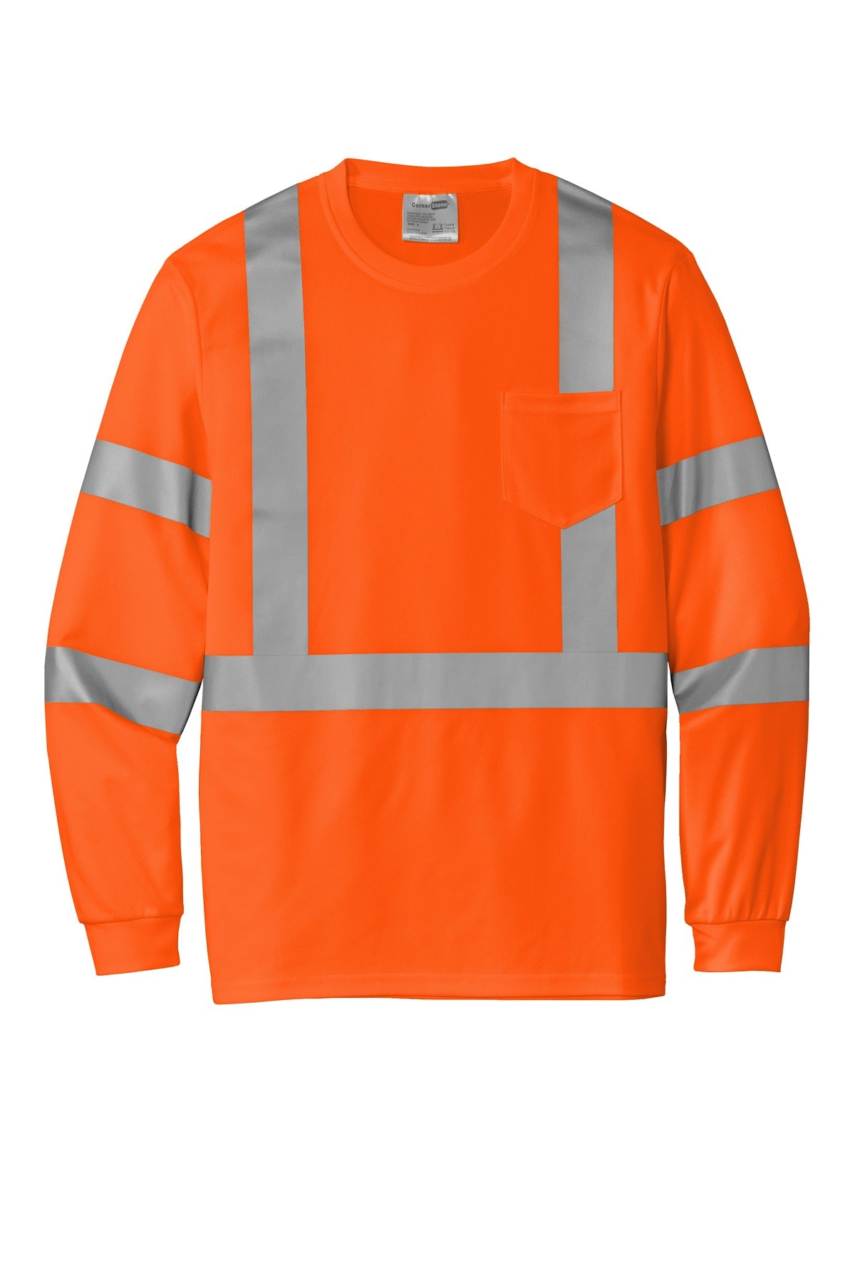 Front View of SftyOrg CornerStone ANSI 107 Class 3 Mesh Long Sleeve Tee. CS203 plain