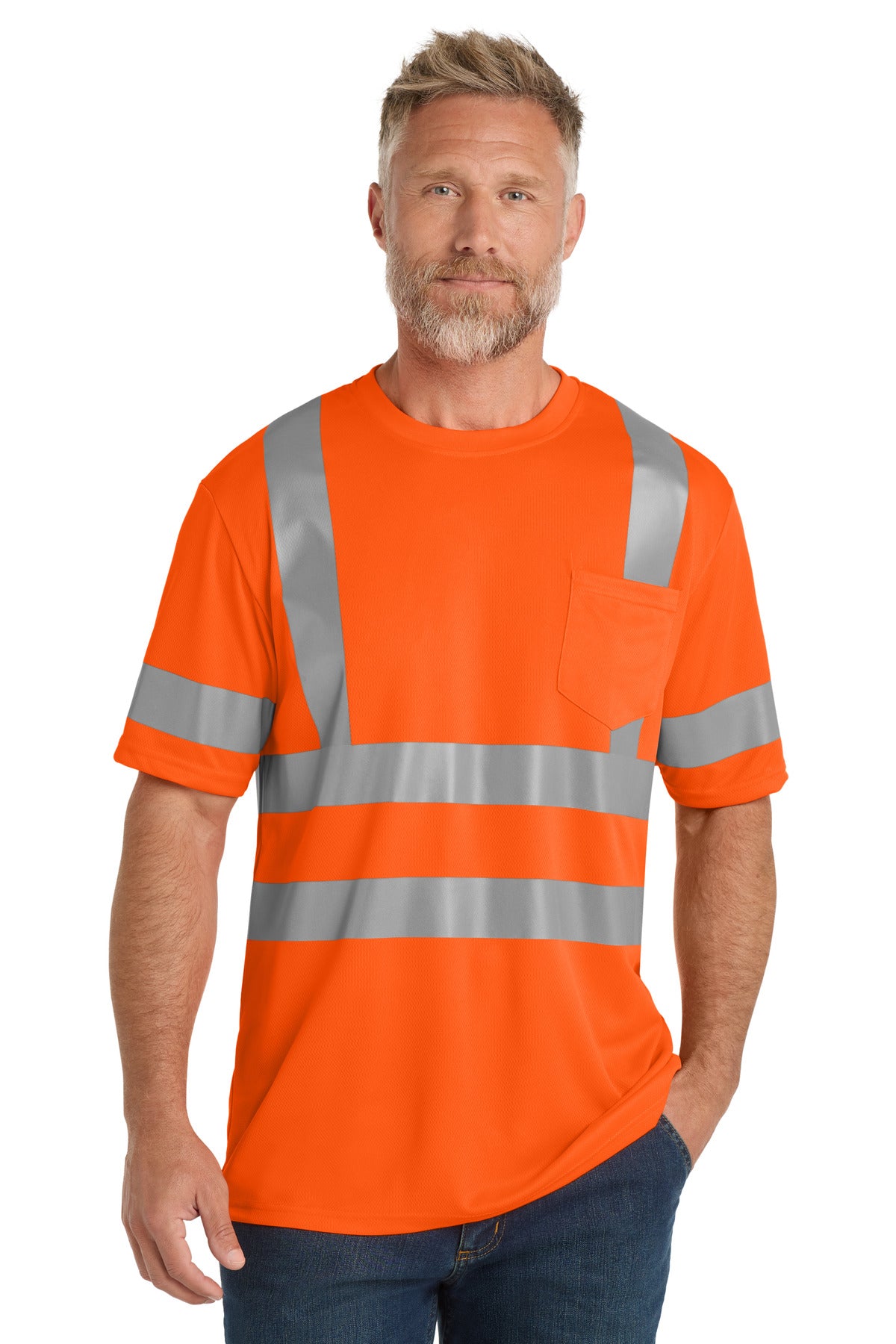 Front View of SftyOrg CornerStone ANSI 107 Class 3 Mesh Tee. CS202 plain